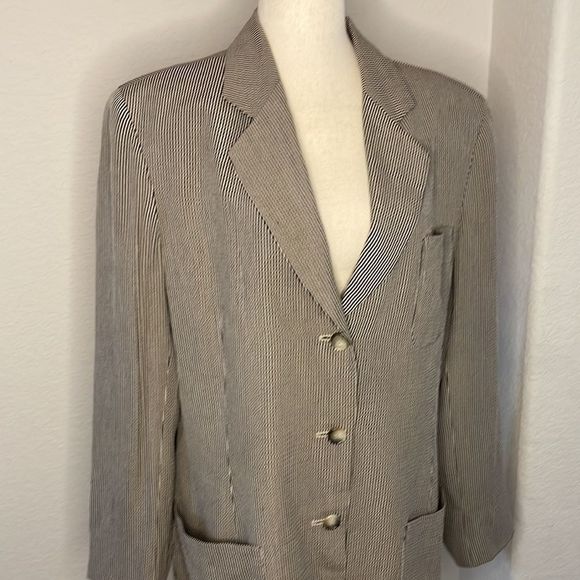 EMANUEL vintage 90’s black/tan vertical stripe blazer - Picture 2 of 6